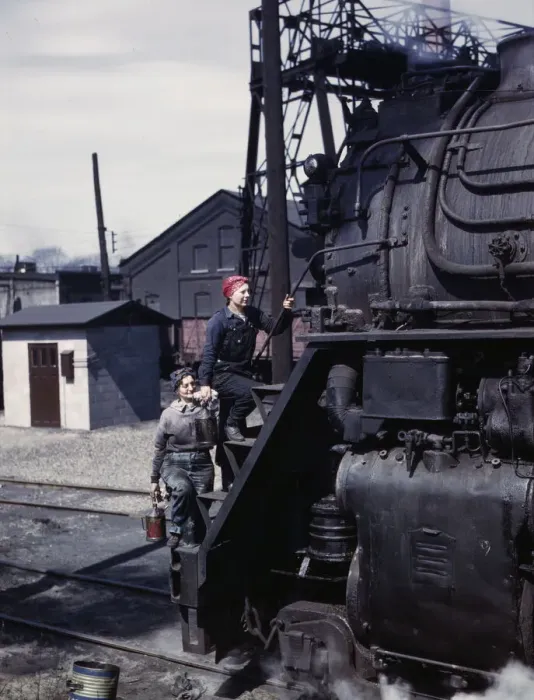 Framed Print : Women wipers of the Chicago and North Western Railroad cleaning one of the... Clinton, Iowa, 1943. Creator: Jack Delano Framed Print : Women wipers of the Chicago and North Western Railroad cleaning one of the... Clinton, Iowa, 1943. Creator: Jack Delano