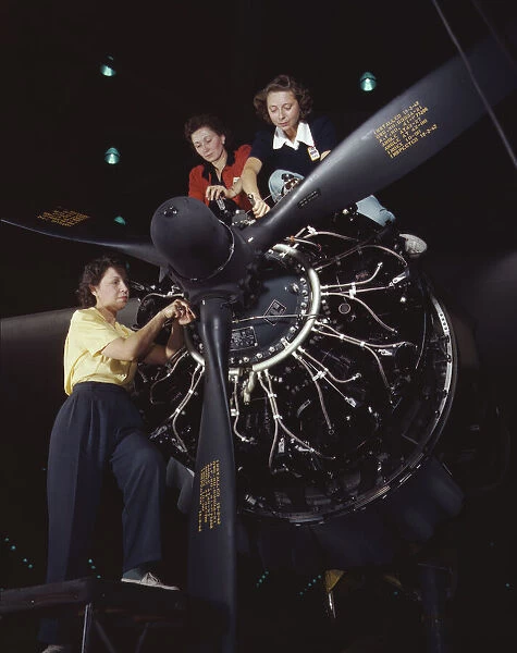 Women at work on C-47 Douglas cargo transport, Douglas Aircraft Company, Long Beach, Calif. 1942. Creator: Alfred T Palmer