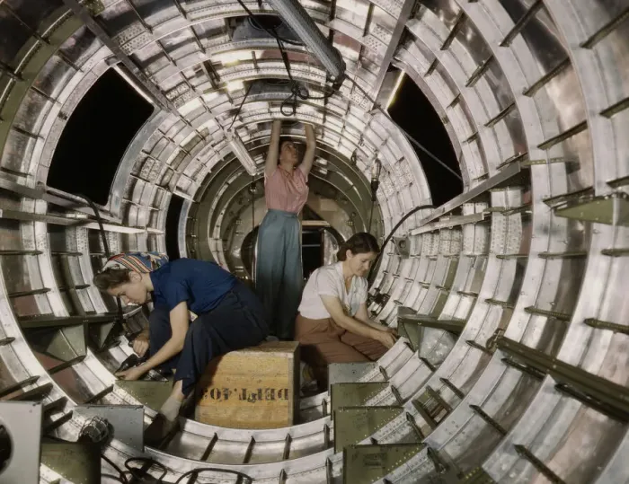 Framed Print : Women workers install fixtures and assemblies... Douglas Aircraft Company, Long Beach, Calif. 1942. Creator: Alfred T Palmer Framed Print : Women workers install fixtures and assemblies... Douglas Aircraft Company, Long Beach, Calif. 1942. Creator: Alfred T Palmer