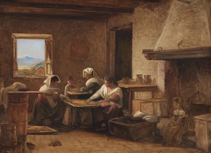 Framed Print : Women Working in the Kitchen of a Farmhouse near Olevano, Italy, 1845-1848. Creator: Wilhelm Marstrand Framed Print : Women Working in the Kitchen of a Farmhouse near Olevano, Italy, 1845-1848. Creator: Wilhelm Marstrand