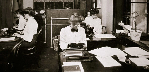 Women working in a typing pool, 1900