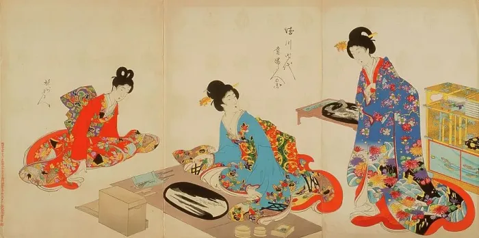 Framed Print : Women's Activities of the Tokugawa Era: Creating Bonkei (actually... between c1896 and c1897. Creator: Chikanobu Yoshu) Framed Print : Women's Activities of the Tokugawa Era: Creating Bonkei (actually... between c1896 and c1897. Creator: Chikanobu Yoshu)