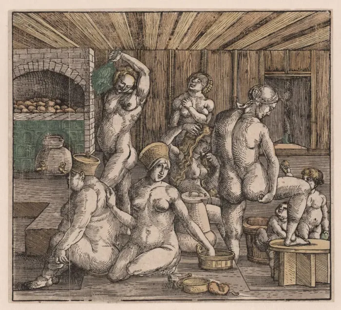 Framed Print : The womens bath, c. 1500 Framed Print : The womens bath, c. 1500