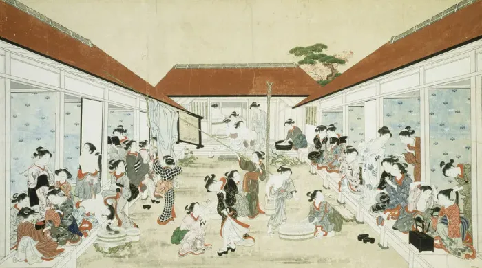 Framed Print : Womens Bathhouse and Laundry, Japan, early 19th century. Creator: Kitao Shigemasa Framed Print : Womens Bathhouse and Laundry, Japan, early 19th century. Creator: Kitao Shigemasa