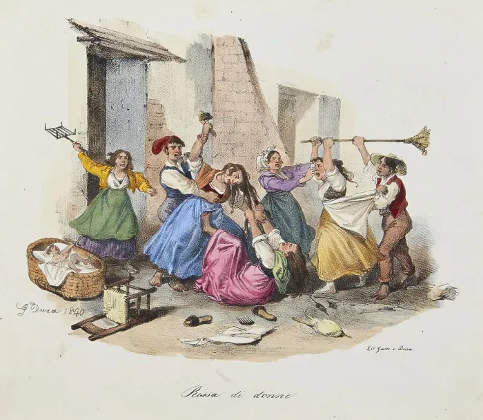 Framed Print : Women's brawl. From Scene di vita e costumi napoletani, 1840. Creator: Dura; Gaetano (1805-1878) Framed Print : Women's brawl. From Scene di vita e costumi napoletani, 1840. Creator: Dura; Gaetano (1805-1878)
