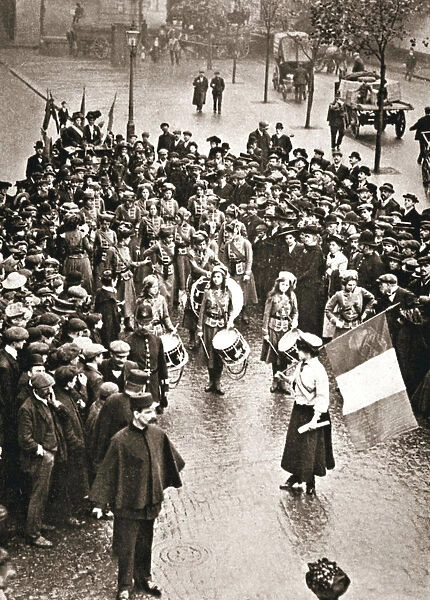 The Womens Social and Political Union fife and drum band out for the first time, 13 May 1909