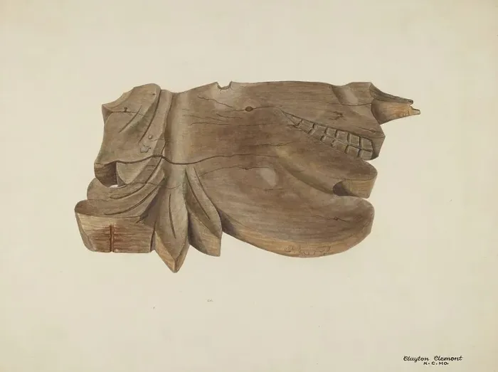 Framed Print : Wood Carving, c. 1943. Creator: Clements Clayton Framed Print : Wood Carving, c. 1943. Creator: Clements Clayton