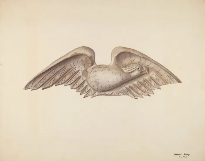 Framed Print : Wood Carving - Eagle, c. 1941. Creator: Harry King Framed Print : Wood Carving - Eagle, c. 1941. Creator: Harry King