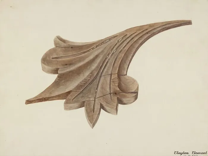 Framed Print : Wood Carving - Scroll, c. 1939. Creator: Clements Clayton Framed Print : Wood Carving - Scroll, c. 1939. Creator: Clements Clayton