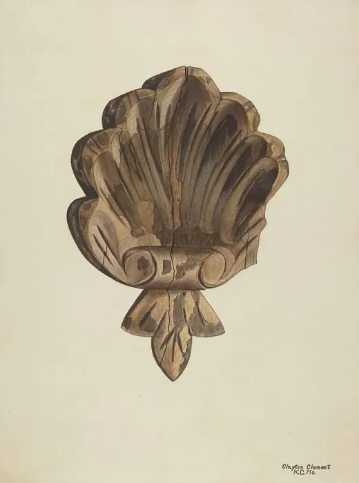 Framed Print : Wood Carving - Shell, c. 1939. Creator: Clements Clayton Framed Print : Wood Carving - Shell, c. 1939. Creator: Clements Clayton