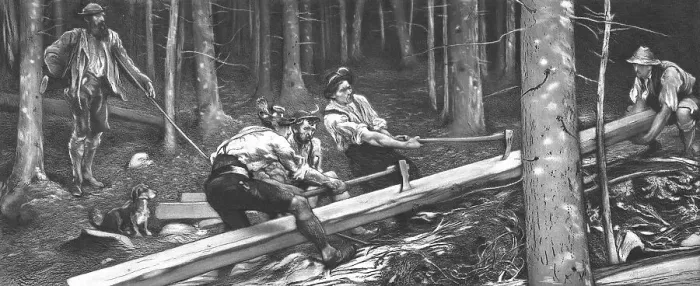 Framed Print : The Wood-cutters, after Hubert Herkomer, Esq. A.R.A. c1880-83. Creator: Hubert von Herkomer Framed Print : The Wood-cutters, after Hubert Herkomer, Esq. A.R.A. c1880-83. Creator: Hubert von Herkomer