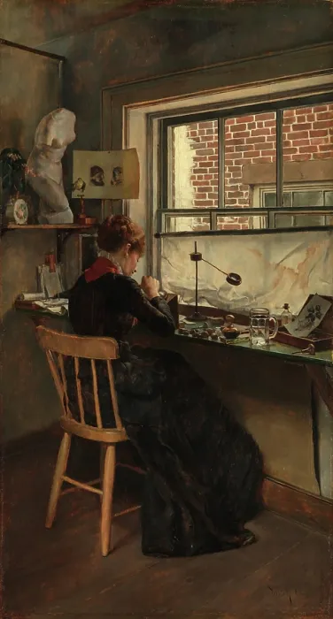 Framed Print : The Wood Engraver, 1882. Creator: Charles Frederic Ulrich