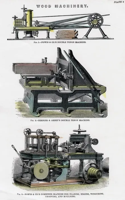 Framed Print : Wood machinery, 19th century Framed Print : Wood machinery, 19th century