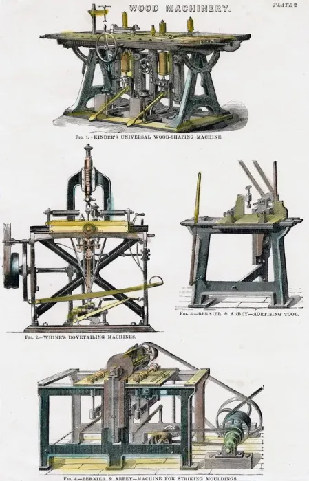 Framed Print : Wood machinery, 19th century Framed Print : Wood machinery, 19th century