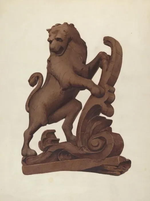 Framed Print : Woodcarving of a Lion, c. 1937. Creator: Alice Stearns Framed Print : Woodcarving of a Lion, c. 1937. Creator: Alice Stearns