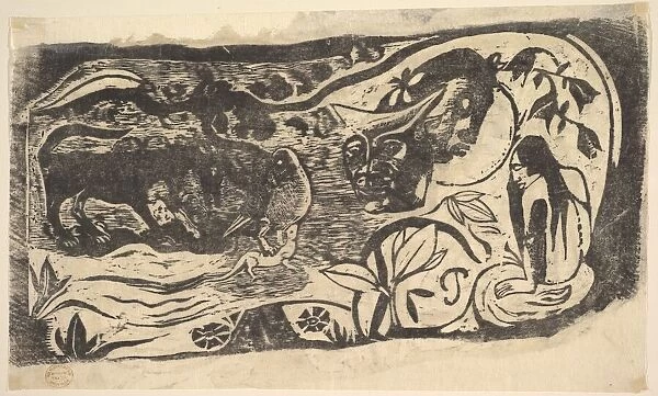Woodcut with a Horned Head, 1898-99. Creator: Paul Gauguin