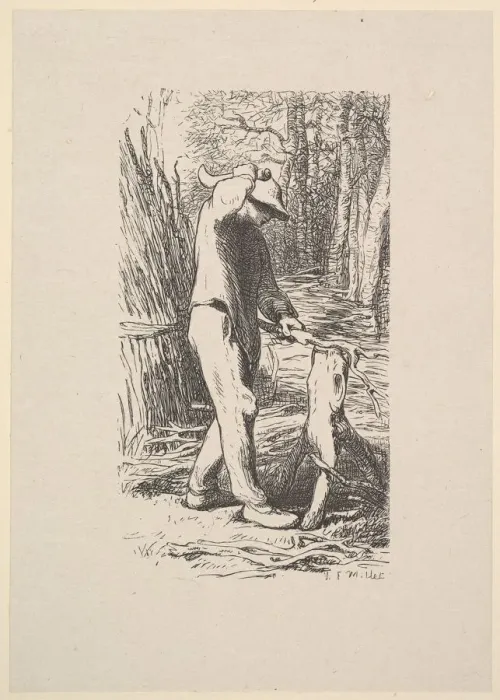 Framed Print : Woodcutter Making a Faggot, 1853. Creator: Jacques-Adrien Lavieille Framed Print : Woodcutter Making a Faggot, 1853. Creator: Jacques-Adrien Lavieille