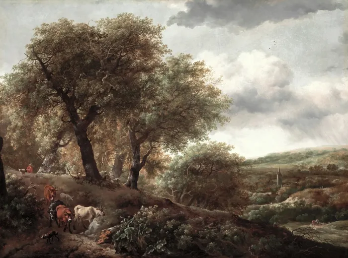 Framed Print : Wooded Hillside with Cattle, c1650 or 1655. Creator: Unknown Framed Print : Wooded Hillside with Cattle, c1650 or 1655. Creator: Unknown