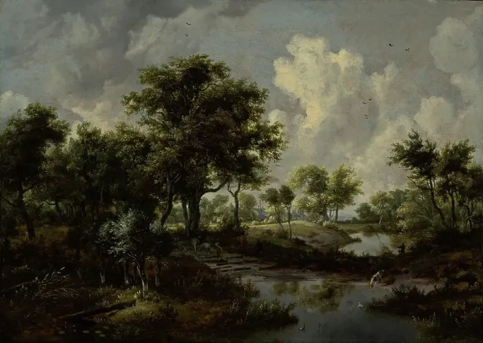 Framed Print : A Wooded Landscape, 1667. Creator: Meindert Hobbema Framed Print : A Wooded Landscape, 1667. Creator: Meindert Hobbema