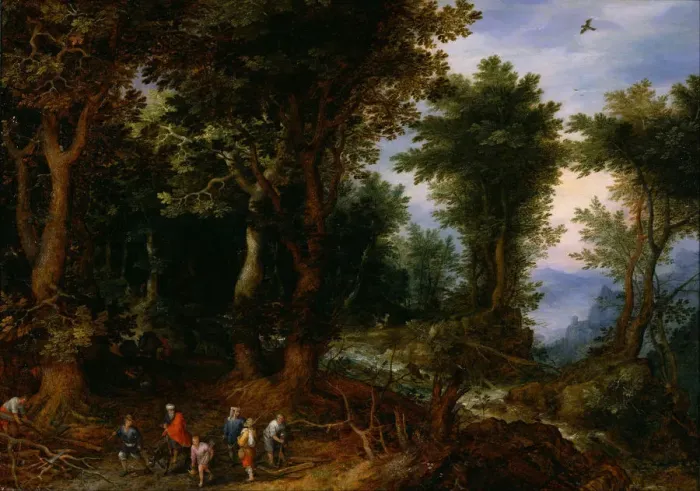 Framed Print : Wooded Landscape with Abraham and Isaac, 1599. Artist: Brueghel, Jan, the Elder (1568-1625) Framed Print : Wooded Landscape with Abraham and Isaac, 1599. Artist: Brueghel, Jan, the Elder (1568-1625)