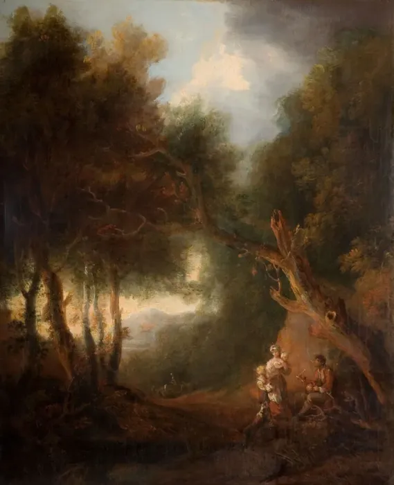 Framed Print : A Wooded Landscape, Autumn Evening, probably c. 1800. Creator: Unknown Framed Print : A Wooded Landscape, Autumn Evening, probably c. 1800. Creator: Unknown