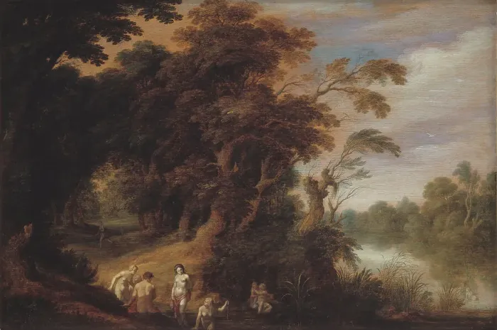 Framed Print : Wooded Landscape with Bathing Nymps, 1633-1636. Creators: Alexander Keirincx, Cornelis van Poelenburch Framed Print : Wooded Landscape with Bathing Nymps, 1633-1636. Creators: Alexander Keirincx, Cornelis van Poelenburch