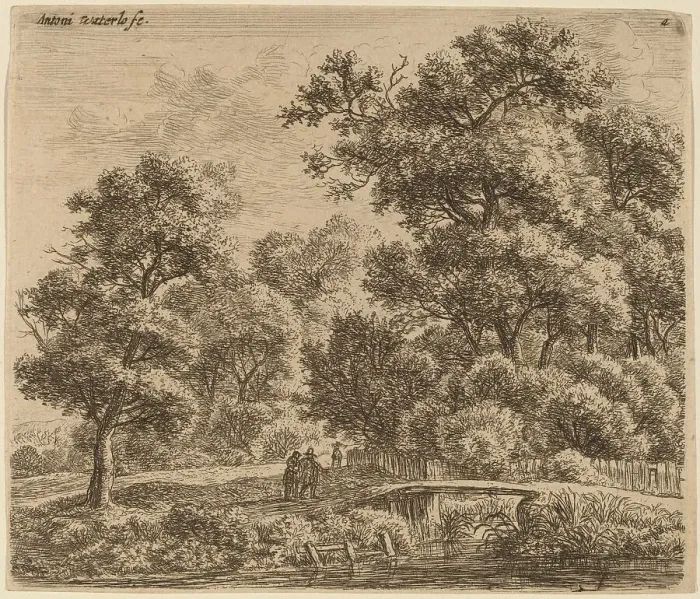 Framed Print : Wooded Landscape with a Bridge. Creator: Anthonie Waterloo Framed Print : Wooded Landscape with a Bridge. Creator: Anthonie Waterloo