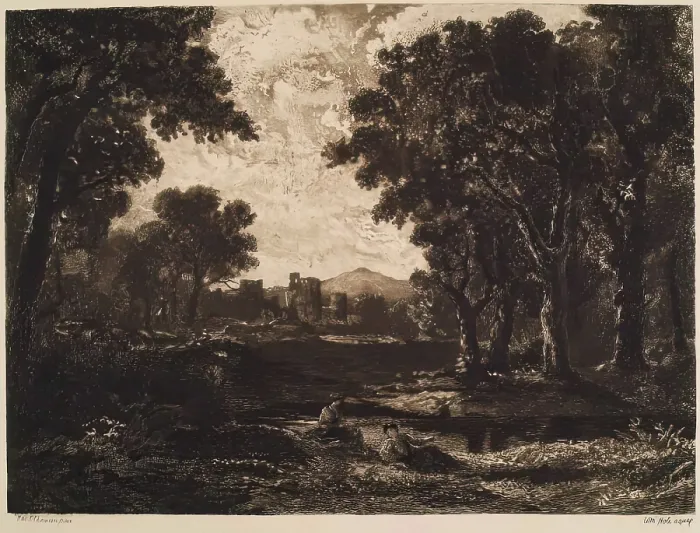 Framed Print : A Wooded Landscape with Castle, (c1830s), c1889. Creator: William Brassey Hole Framed Print : A Wooded Landscape with Castle, (c1830s), c1889. Creator: William Brassey Hole