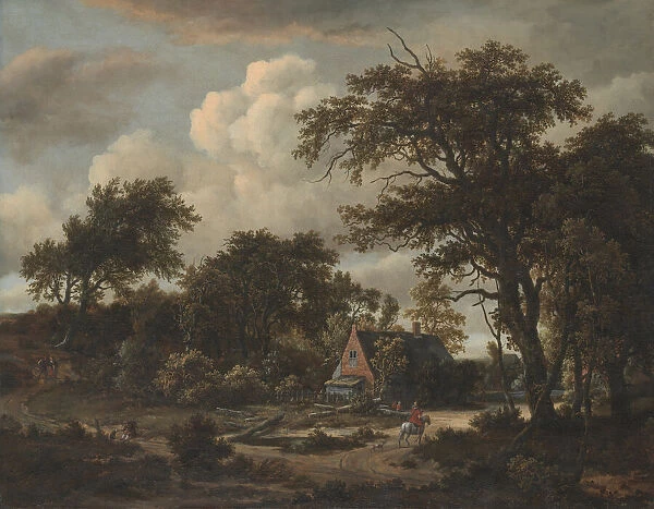 Wooded Landscape with Cottage and Horseman, 1663. Creator: Meindert Hobbema