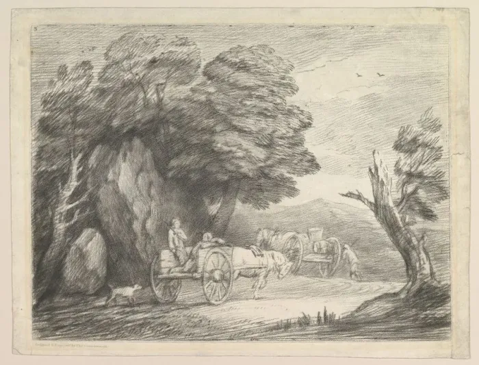 Framed Print : Wooded Landscape with Two Country Carts and Figures, August 1, 1797 Framed Print : Wooded Landscape with Two Country Carts and Figures, August 1, 1797