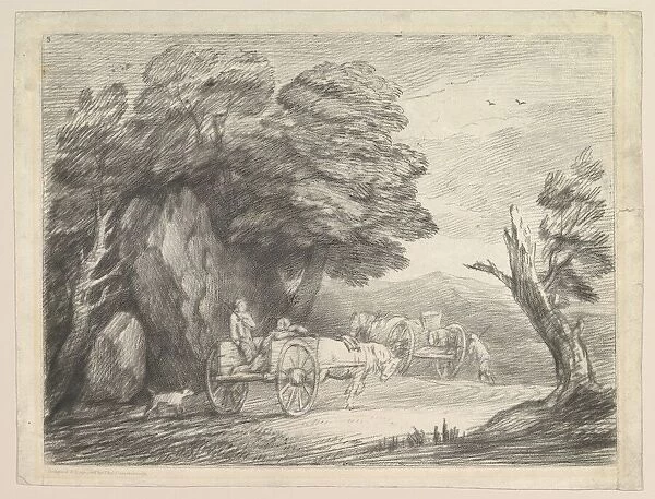 Wooded Landscape with Two Country Carts and Figures, August 1, 1797