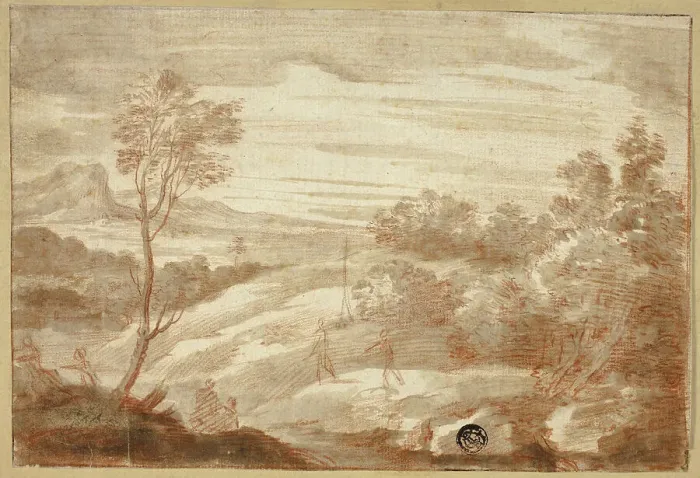 Framed Print : Wooded Landscape with Figures, 17th century. Creator: Unknown Framed Print : Wooded Landscape with Figures, 17th century. Creator: Unknown