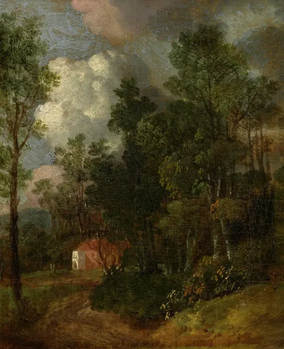 Framed Print : A Wooded Landscape with Figures by a House, c1790s. Creator: Thomas Gainsborough Framed Print : A Wooded Landscape with Figures by a House, c1790s. Creator: Thomas Gainsborough