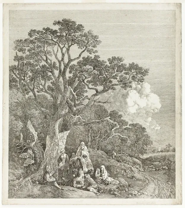Framed Print : Wooded Landscape with Gypsies Gathered Round a Fire, 1753 / 54. Creator: Thomas Gainsborough Framed Print : Wooded Landscape with Gypsies Gathered Round a Fire, 1753 / 54. Creator: Thomas Gainsborough