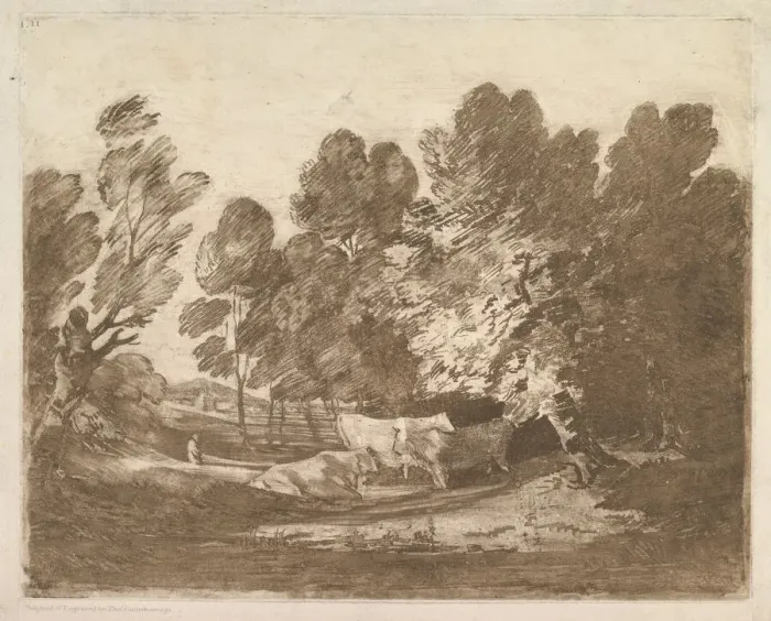 Framed Print : Wooded Landscape with Herdsmen and Cows, August 1, 1797. Creator: Thomas Gainsborough Framed Print : Wooded Landscape with Herdsmen and Cows, August 1, 1797. Creator: Thomas Gainsborough
