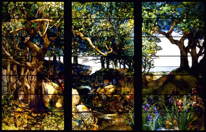 Framed Print : A Wooded Landscape in Three Panels, c. 1905. Artist: Tiffany, Louis Comfort (1848-1933) Framed Print : A Wooded Landscape in Three Panels, c. 1905. Artist: Tiffany, Louis Comfort (1848-1933)