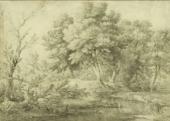 Framed Print : Wooded Landscape with Stream, 1750-59. Creator: Thomas Gainsborough Framed Print : Wooded Landscape with Stream, 1750-59. Creator: Thomas Gainsborough