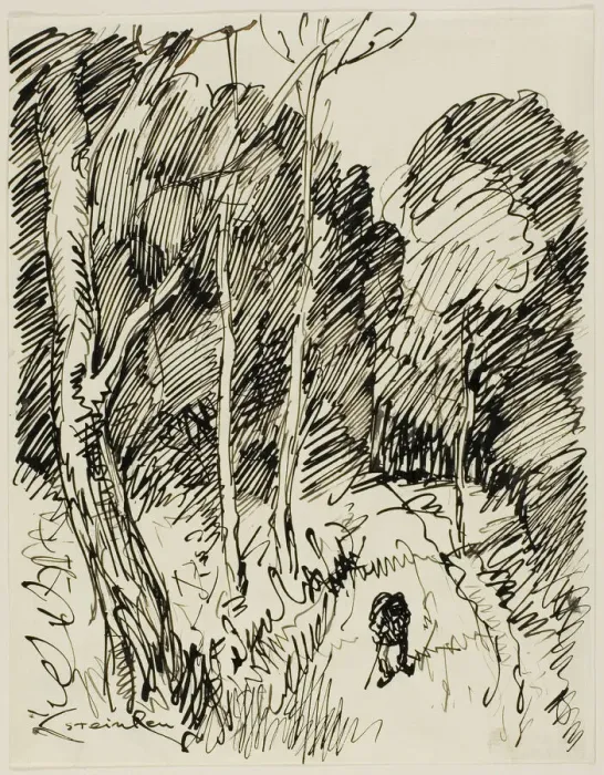 Framed Print : Wooded Landscape with Vagabond, n. d. Creator: Theophile Alexandre Steinlen Framed Print : Wooded Landscape with Vagabond, n. d. Creator: Theophile Alexandre Steinlen