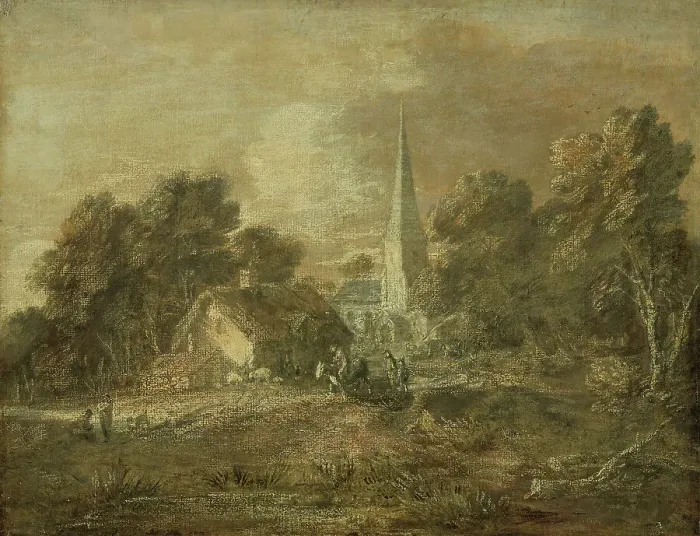 Framed Print : Wooded Landscape with Village Scene, early 1770s (not later than 1772). Creator: Thomas Gainsborough