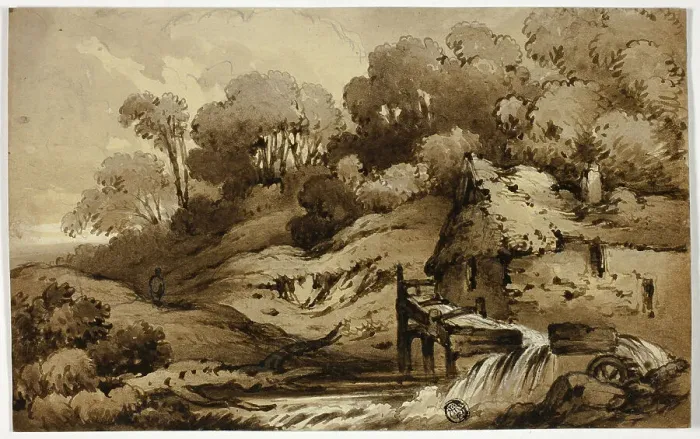 Framed Print : Wooded Landscape with Watermill beside Stream, n.d. Creator: James Robertson Framed Print : Wooded Landscape with Watermill beside Stream, n.d. Creator: James Robertson