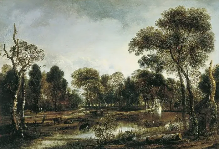 Framed Print : Wooded River Landscape, 1645. Creator: Aert van der Neer Framed Print : Wooded River Landscape, 1645. Creator: Aert van der Neer