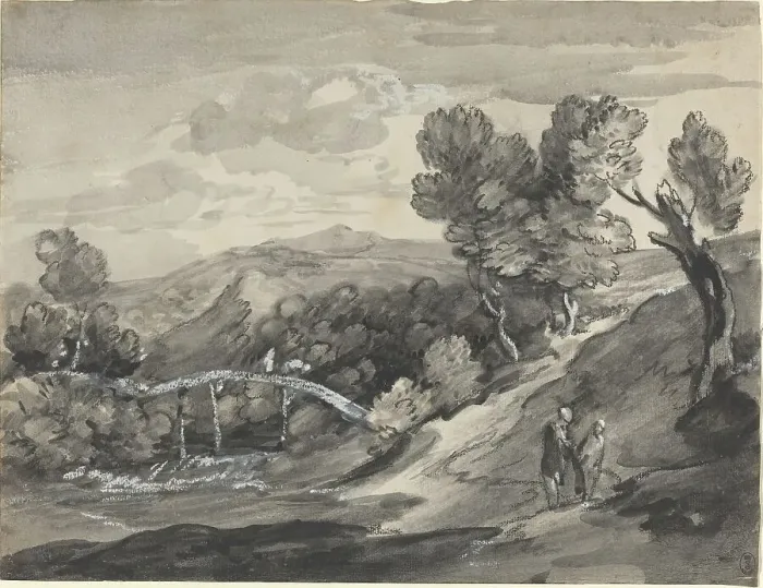 Framed Print : Wooded Upland Landscape with a Bridge, c. 1780. Creator: Thomas Gainsborough Framed Print : Wooded Upland Landscape with a Bridge, c. 1780. Creator: Thomas Gainsborough