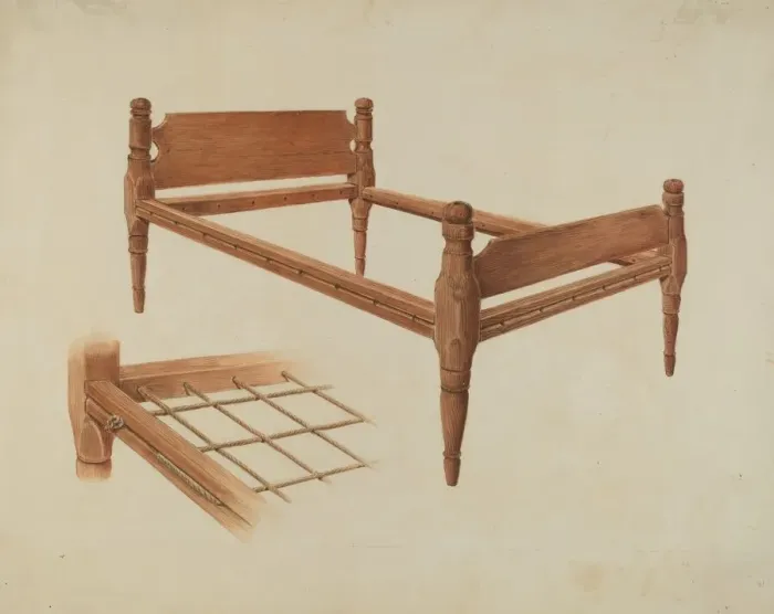 Framed Print : Wooden Bed, c. 1937. Creator: Al Curry Framed Print : Wooden Bed, c. 1937. Creator: Al Curry