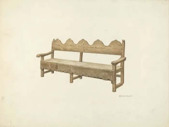 Framed Print : Wooden Bench, c. 1940. Creator: Edward Jewett Framed Print : Wooden Bench, c. 1940. Creator: Edward Jewett