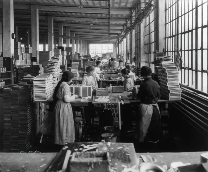 Framed Print : Wooden Box Industry: women in work room of box factory, c1910. Creator: Frances Benjamin Johnston Framed Print : Wooden Box Industry: women in work room of box factory, c1910. Creator: Frances Benjamin Johnston