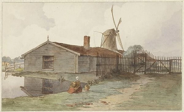 Mill with wooden buildings near Amsterdam, 1859. Creator: Hendrik Abraham Klinkhamer