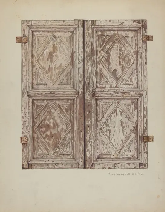 Framed Print : Wooden Cabinet Doors, c. 1939. Creator: Rose Campbell-Gerke Framed Print : Wooden Cabinet Doors, c. 1939. Creator: Rose Campbell-Gerke