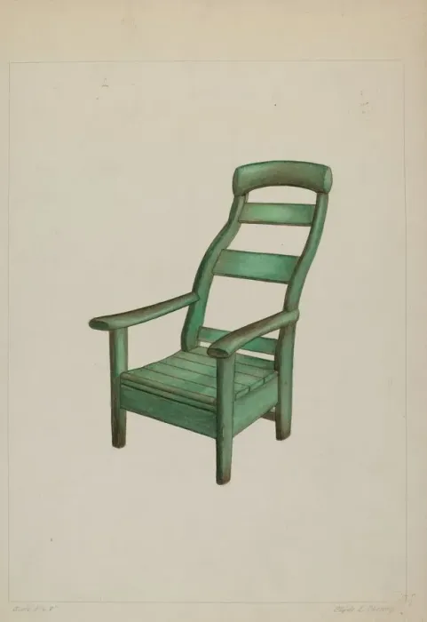 Framed Print : Wooden Chair, c. 1938. Creator: Clyde L. Cheney Framed Print : Wooden Chair, c. 1938. Creator: Clyde L. Cheney