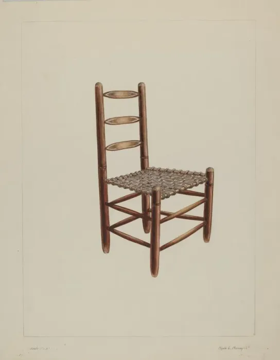 Framed Print : Wooden chair, probably 1938. Creator: Clyde L. Cheney Framed Print : Wooden chair, probably 1938. Creator: Clyde L. Cheney