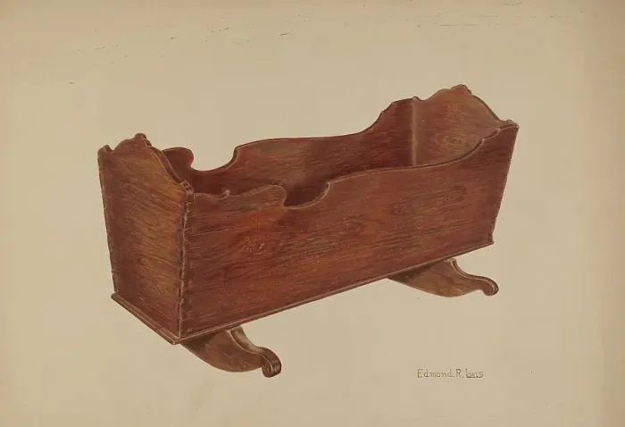 Framed Print : Wooden Cradle, c. 1938. Creator: Edmond Lorts Framed Print : Wooden Cradle, c. 1938. Creator: Edmond Lorts